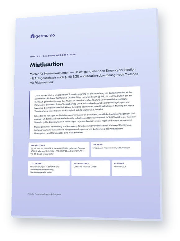 Muster Mietkaution zum Ausfüllen als PDF, aufgeschlagen dargestellt
